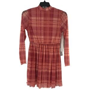 Taylor & Sage Plaid Print Long Sleeves Mesh Lined Dress Size Medium Mock Neck